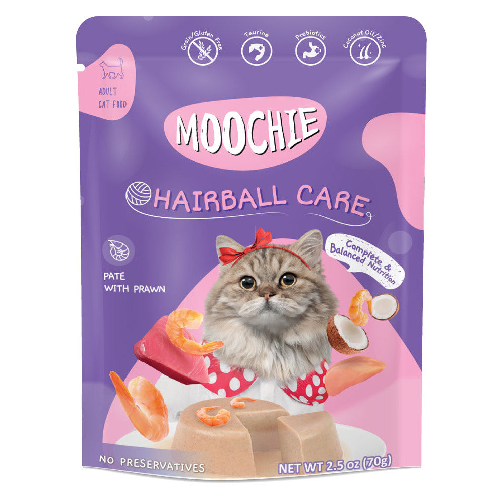 Moochie Cat Food Pate With Prawn - Hairball Care Pouch (12) X 70g