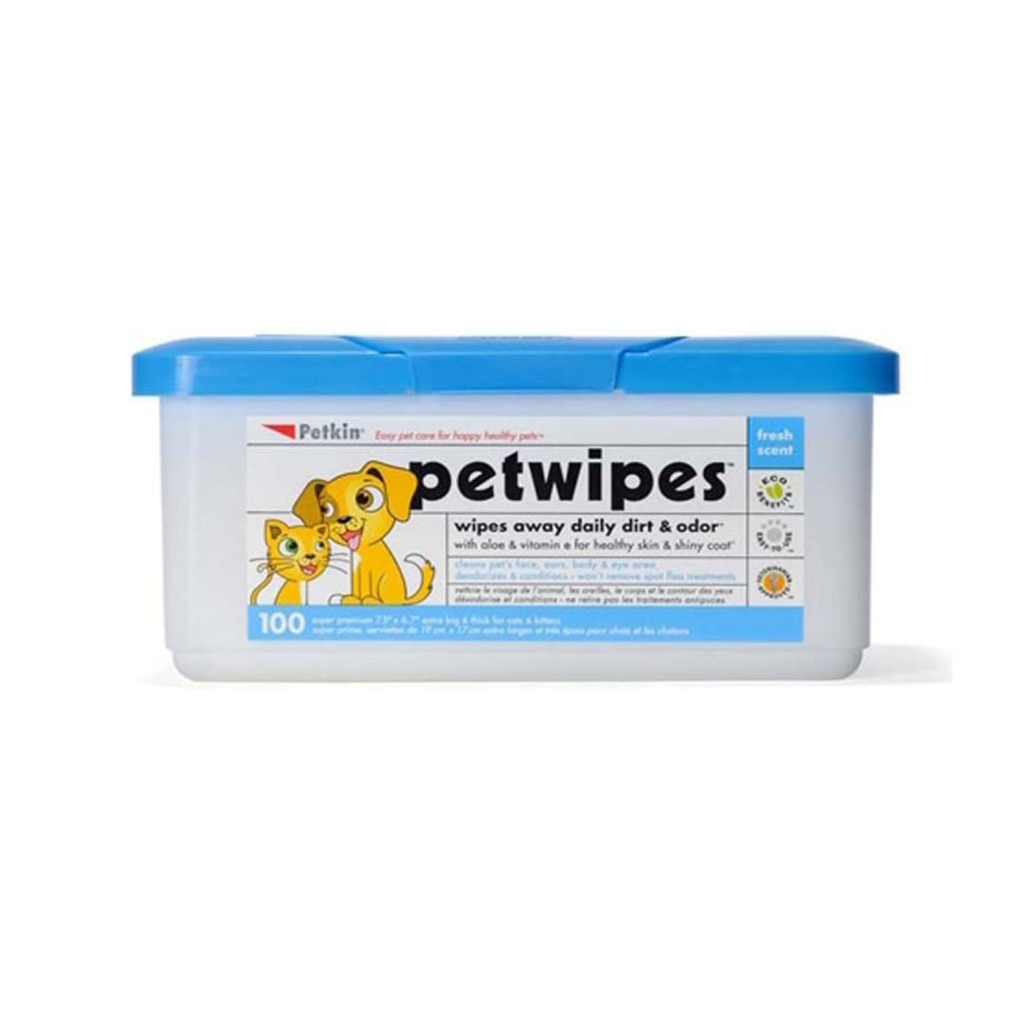 Petkin Petwipes 100 count Dog Hygiene & Cat Hygiene Wipes